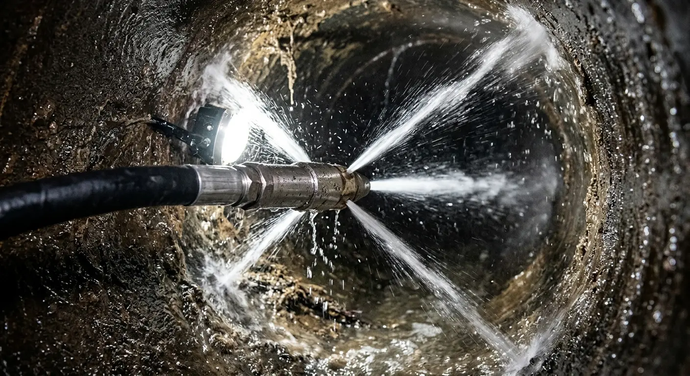High-pressure hydro jetting nozzle cleaning sewer pipe for Sewer Line Relining in Wallkill